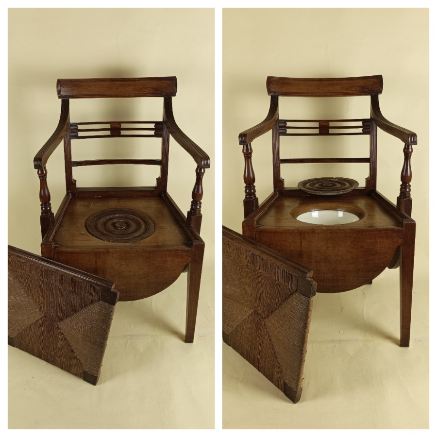 Regency mahogany commode elbow open armchair